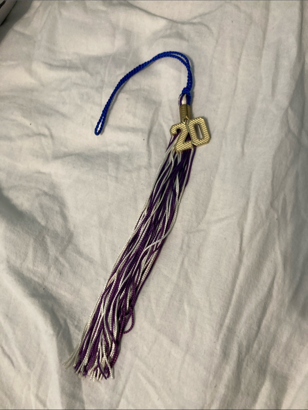 Graduation Tassel with Gold '20' Charm - Purple,white,royal blue